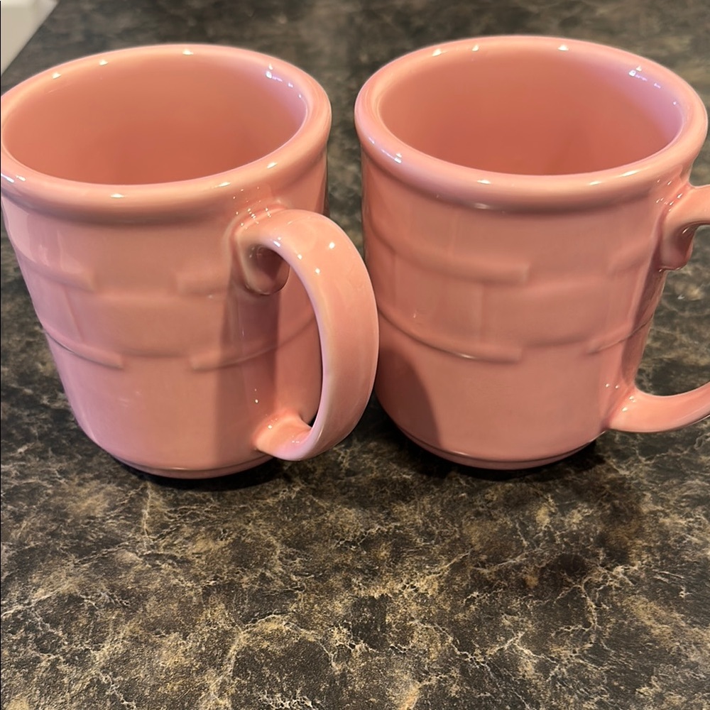 Longaberger Soft Pink Ceramic Mugs with Textured Design. Bonus mug in pictures